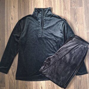 Women's Black Velvet Track Pants & Top Set - Cozy Jogger Lounge